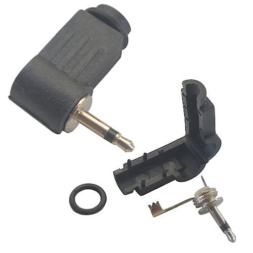 CONECTOR FICHA MINIPLUG 2,5 MACHO MONO PLASTICO 90 GRADOS NEGRO