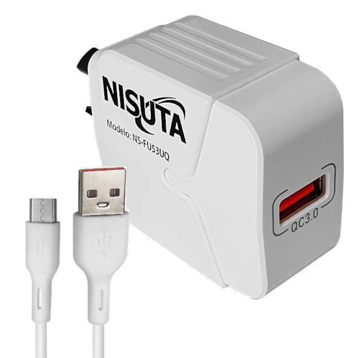 Cargador 18W Usb-A Carga Rapida Qc Con Cable A-C Nisuta Cargador 18W Usb-A Carga Rapida Qc Con Cable A-C Nisuta