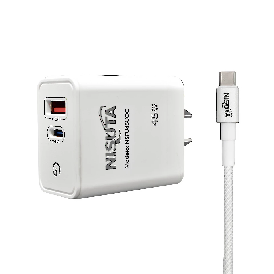 Cargador 45W Usb-C Pd + Usb-A Qc Carga Rapida Nisuta con Cable USB-C Cargador 45W Usb-C Pd + Usb-A Qc Carga Rapida Nisuta con Cable USB-C