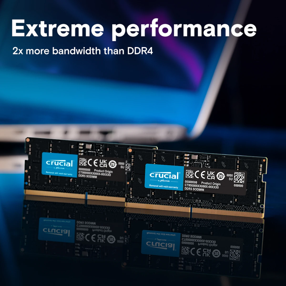 Vista lateral de Memoria Sodimm Ddr5 8Gb 4800Mhz Cl40 Crucial 1,1V