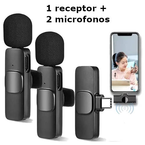 Microfono Corbatero Inalambrico Doble Con Ficha Usb Tipo C Microfono Corbatero Inalambrico Doble Con Ficha Usb Tipo C