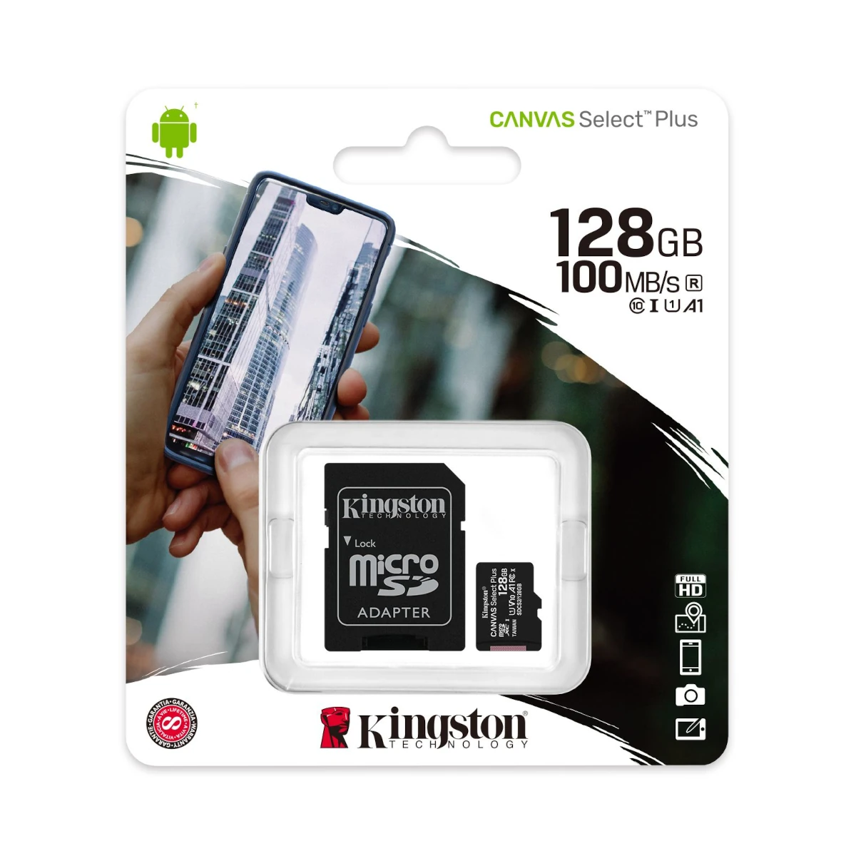 Detalles accesorios de Memoria Micro Sd 128Gb Kingston Cl10 Canvas Select Plus C/Adaptador 100 Mb/S