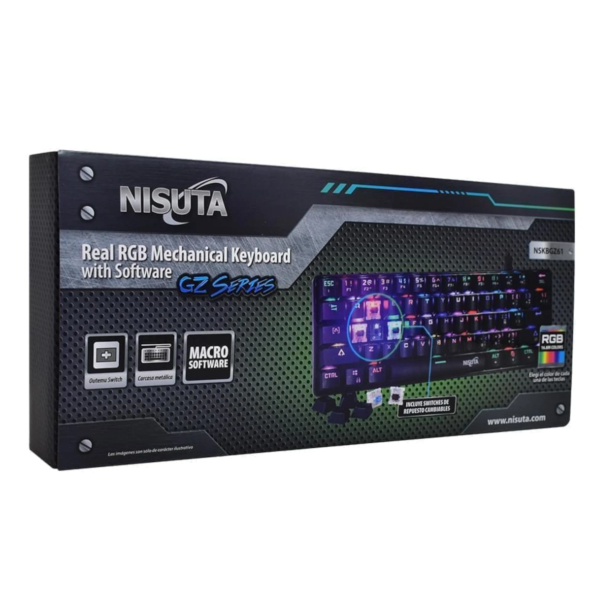 Detalles accesorios de Teclado Gamer Nisuta Mecanico Espanol Nskbgz61 Switch Rojo Retroiluminado