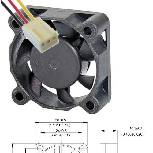 FAN 30mm 3PIN 10mm ESPESOR 12000RPM RULEM+BUJE TITAN 