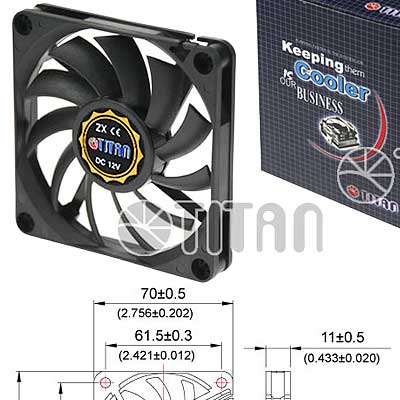 FAN 70mm 3PIN 10mm ESPESOR 3500RPM RULEM+BUJE TITAN