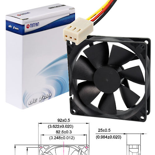 FAN 92mm 3PIN 25mm ESPESOR 2200RPM BUJE 12V TITAN