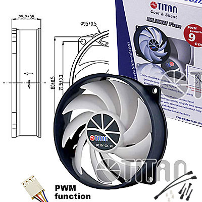 FAN 95mm 4PIN PWM 2600RPM RULEMAN TITAN (Idem codigo 1307006)