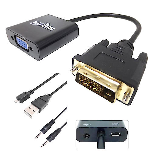 ADAPTADOR CONVERSOR DVI-D 24+1 MACHO / VGA HEMBRA con audio