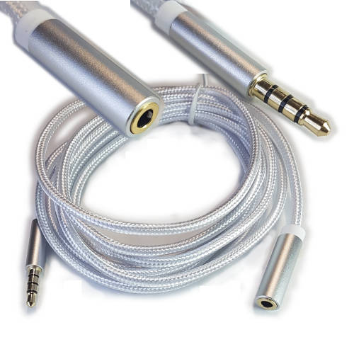 CABLE MINIPLUG 3,5 4 POLOS MACHO-HEMBRA 2 MTS BLANCO MALLADO