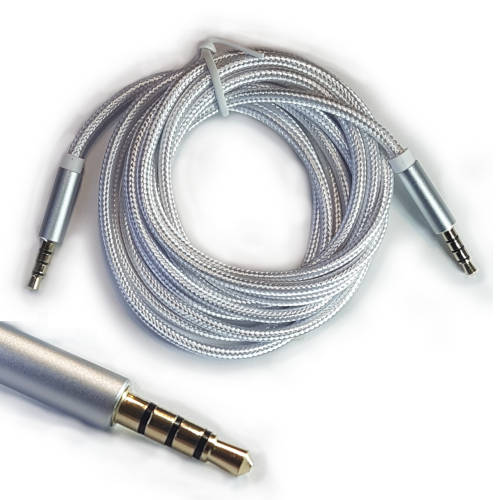 CABLE MINIPLUG 3,5 4 POLOS MACHO-MACHO 2 MTS BLANCO MALLADO