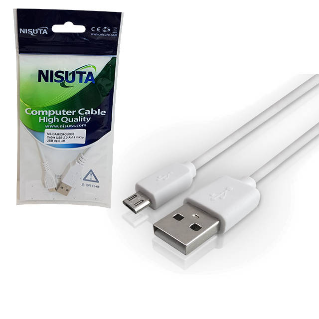 CABLE USB 2.0 A MACHO / MICRO-USB MACHO 0,3 MTS NISUTA CABLE USB 2.0 A MACHO / MICRO-USB MACHO 0,3 MTS NISUTA