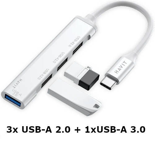 HUB USB C 3.0 4 PUERTOS (3xUSB A 2.0 + 1xUSB A 3.0) CABLE 15CM ALUMINIO