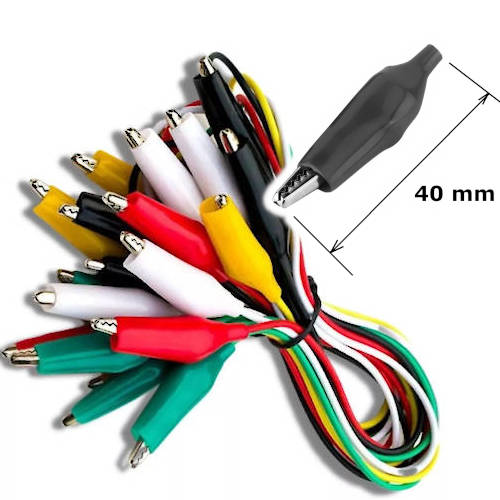 JUEGO DE 10 CABLES 30 CM CON CLIP COCODRILO CHICO (40 mm) VARIOS COLORES