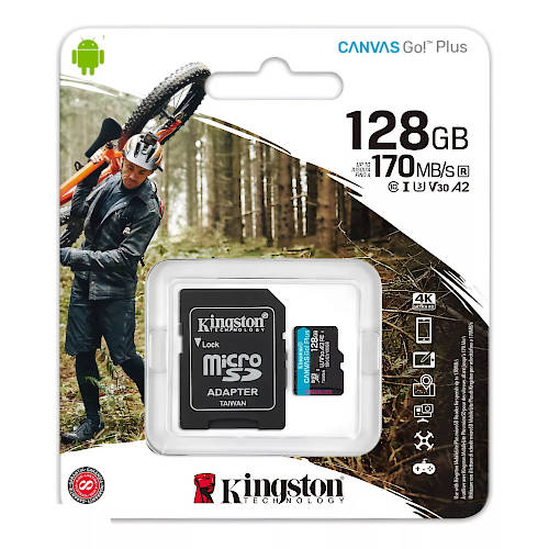 MEMORIA MICRO SD 128GB KINGSTON CL10 CANVAS GO PLUS C/ADAPTADOR 170 MB/s