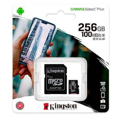 MEMORIA MICRO SD 256GB KINGSTON CL10 CANVAS SELECT PLUS C/ADAPTADOR 100 MB/s