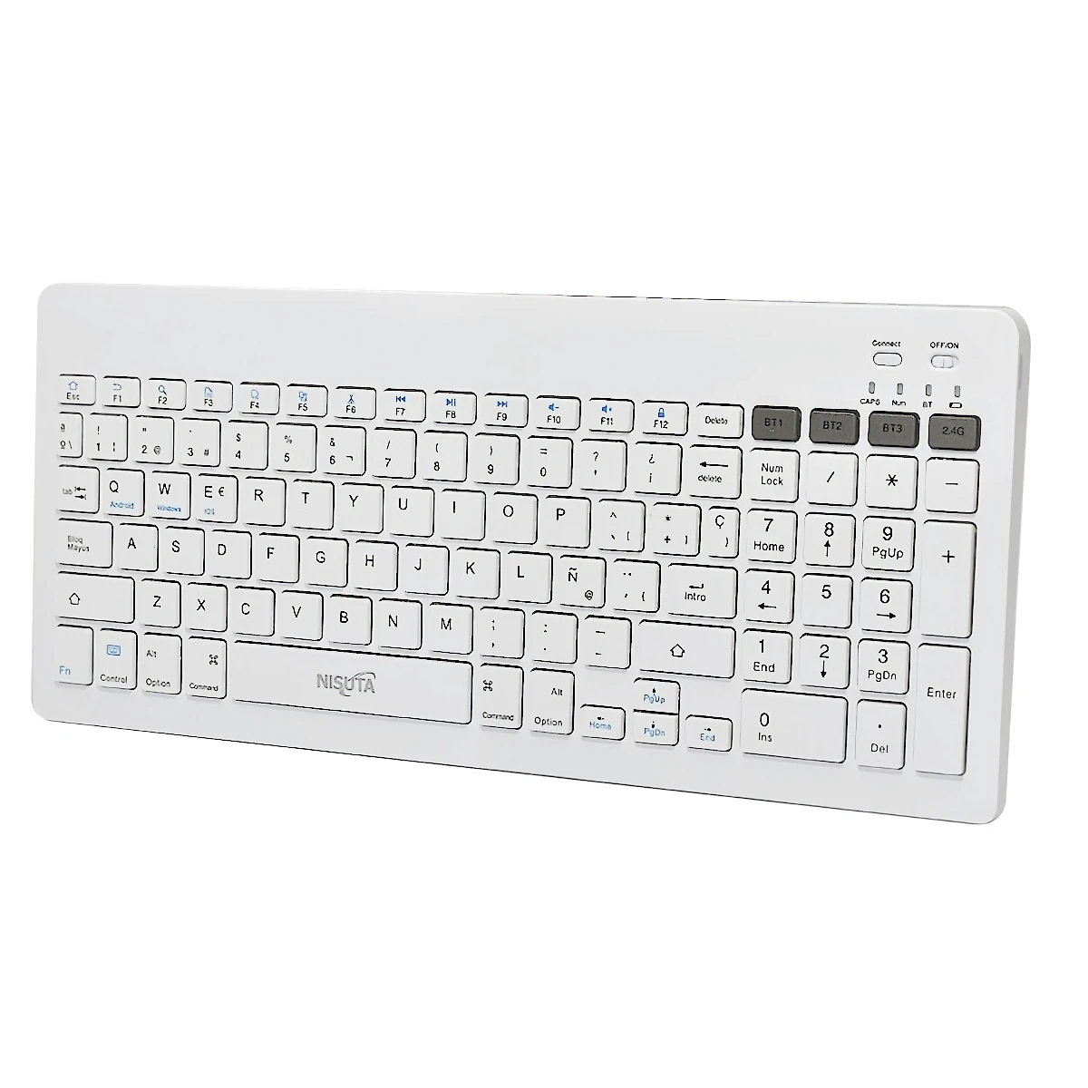 Teclado Nisuta Inalambrico + Bluetooth Compacto Espanol Blanco Recargable Teclado Nisuta Inalambrico + Bluetooth Compacto Espanol Blanco Recargable